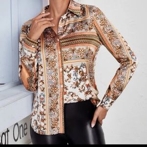Brand New • Scarf Print (Scroll & Floral) Button Down Blouse • XL (12)